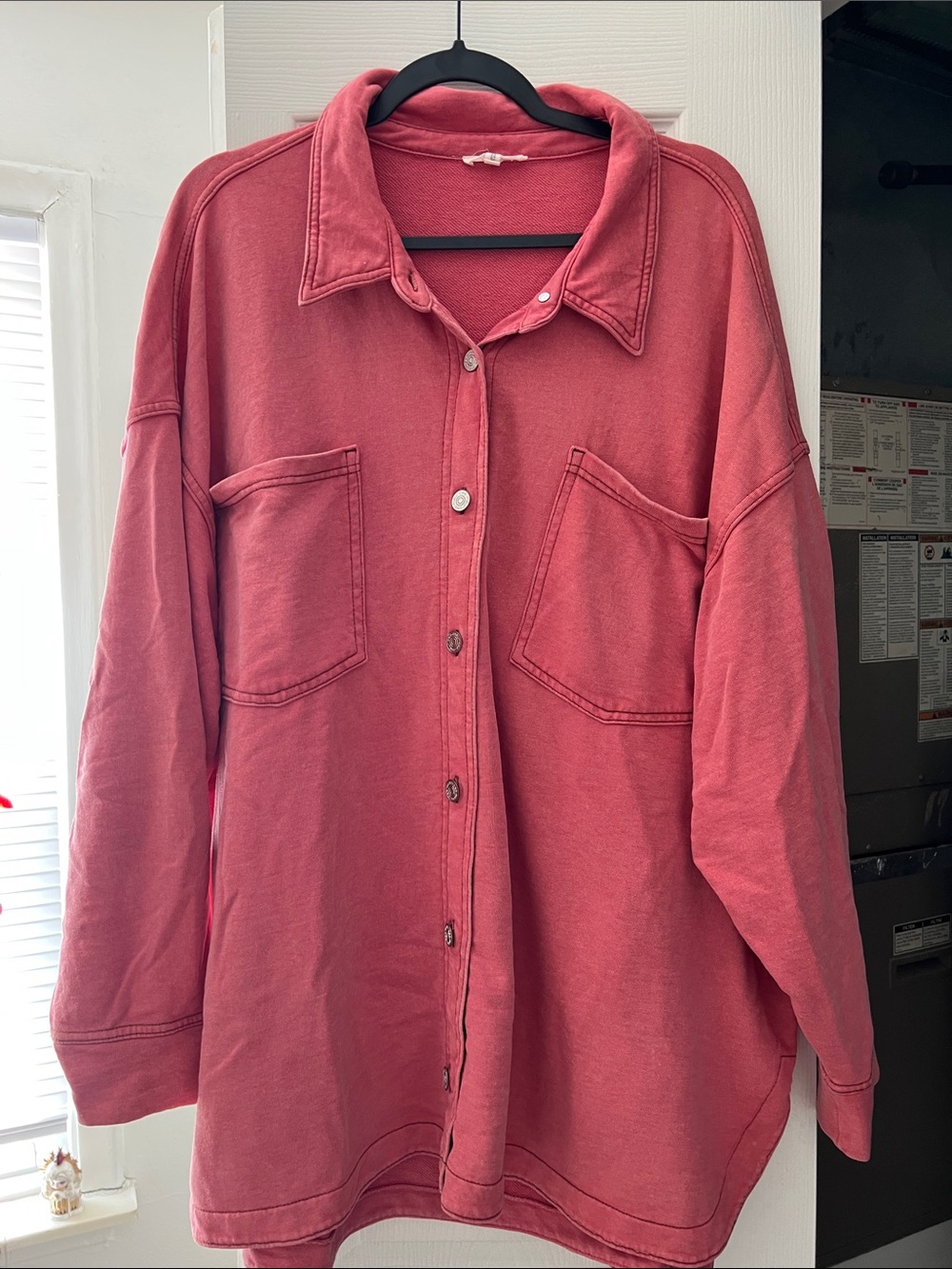 Maurices Coral Button-Up Pocket Oversized Top